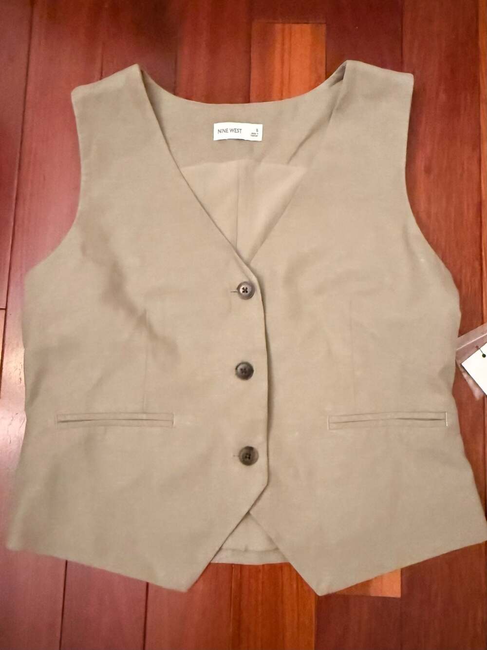 NWT Nine West Women's Sand Khaki Lyocell Blend Tailored Waistcoat Vest - Picture 2 of 7